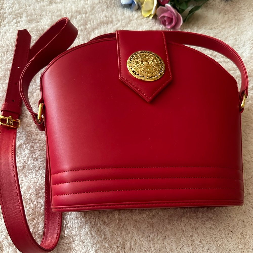 Yves Saint Laurent Aztec Medallion Red Leather Kelly Bag 1990s